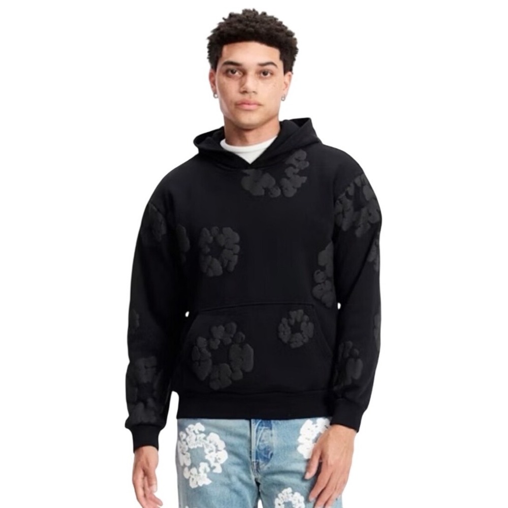 Denim Tears Cotton Wreath Hoodie Black onā Black Mens Medium Puff Print Portugal